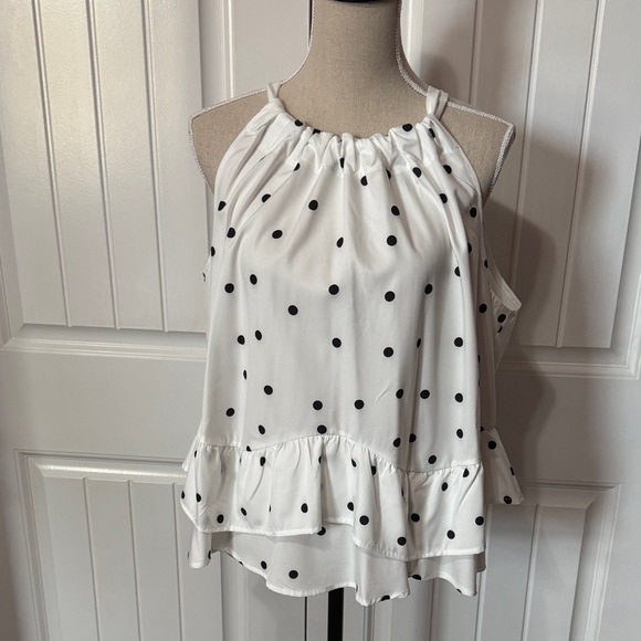 SHEIN Tops - SHEIN White and Black Polka Dot Ruffle Blouse